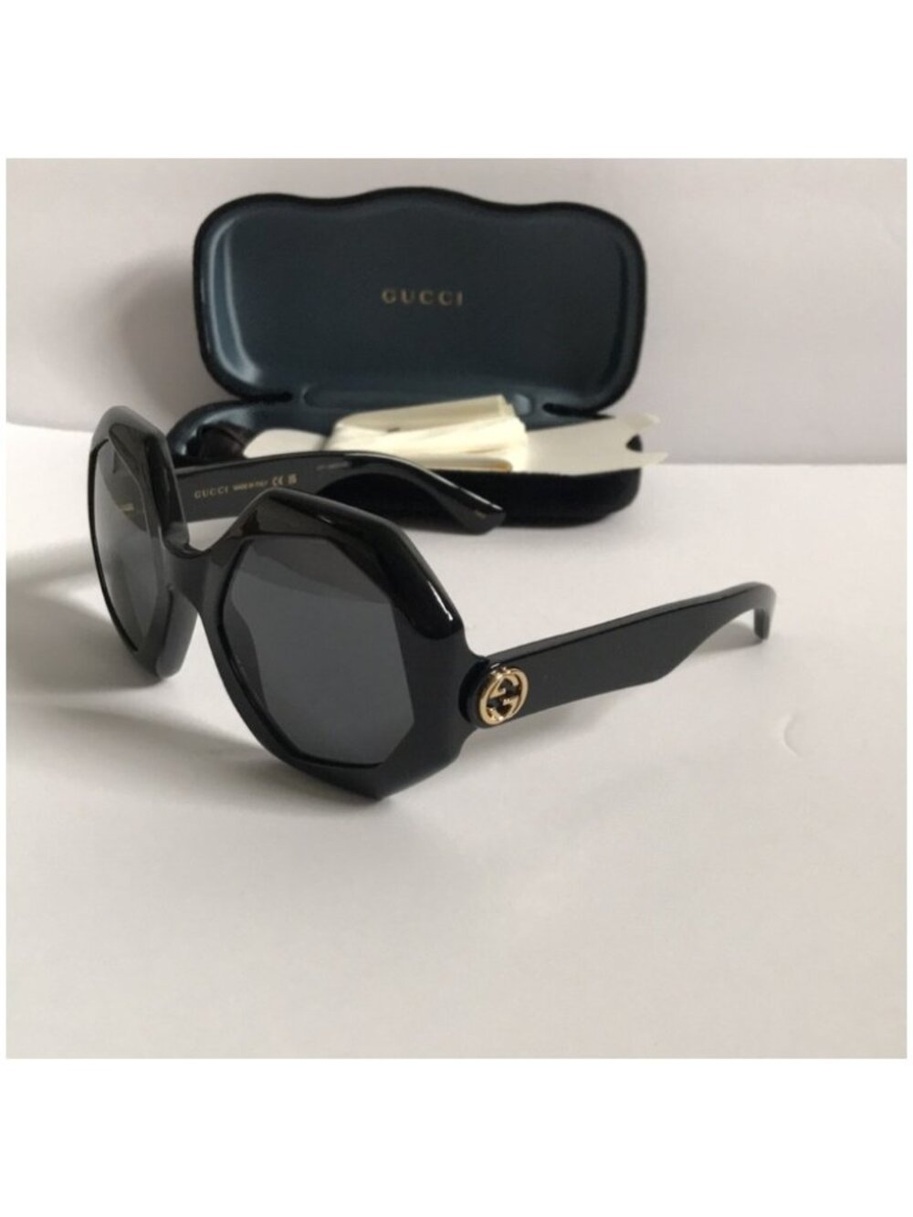 Gucci Women's Black Oversized Octagonal Sunglasses New